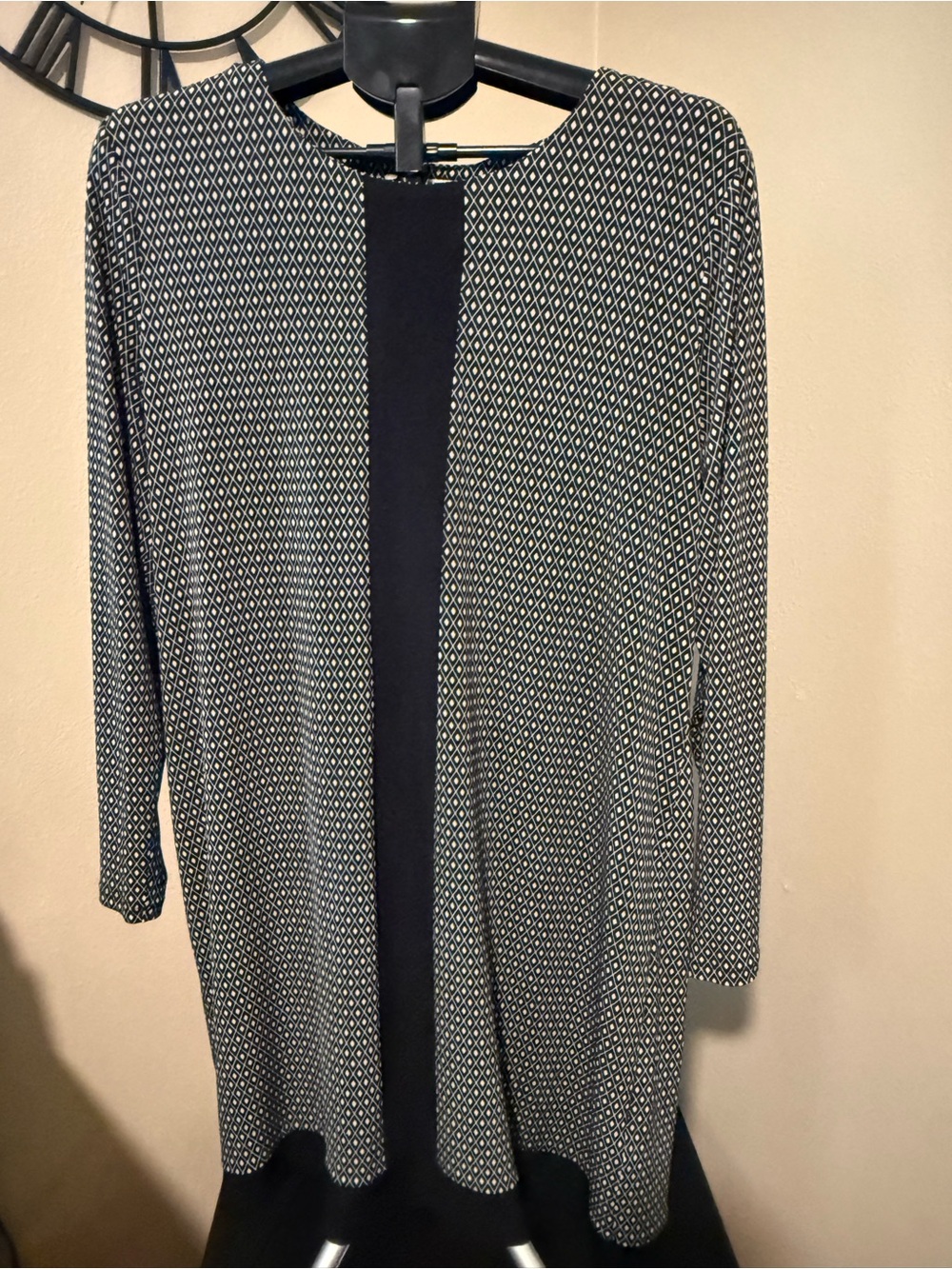 Michael Kors Black and White Long Sleeve Geometric Shift Dress with Center Panel